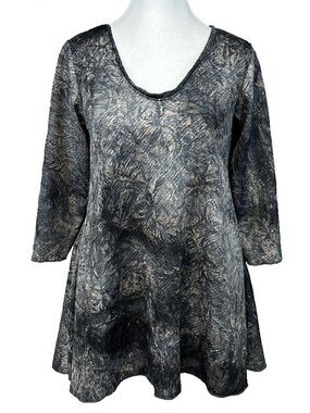 Hand Jive Crinkle Tie Dye Gray Swing Tunic Top Pockets Fairy Grunge Artsy Med
